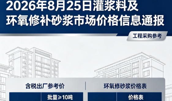 卫滨2026年8月25日灌浆料及环氧修补砂浆市场价格信息通报